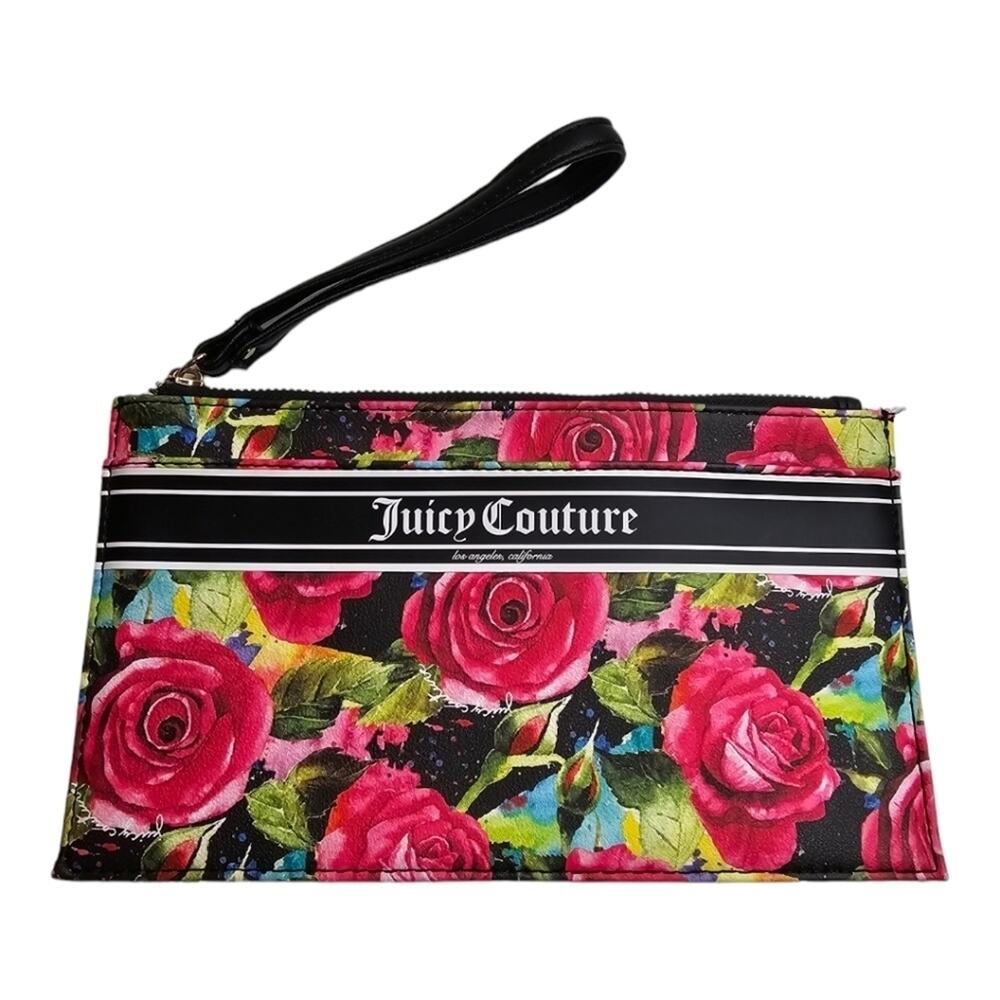 Juicy Couture Black Multi Rose Gothic Logo Stripe Wristlet - Picture 4 of 8